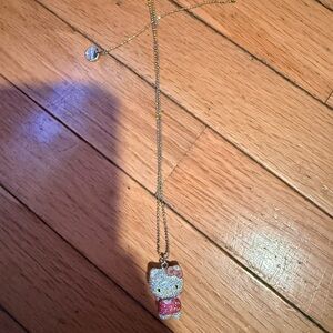 2012 Swarovski Hello Kitty Gold Chain Necklace with Pink Bow and Sparkle